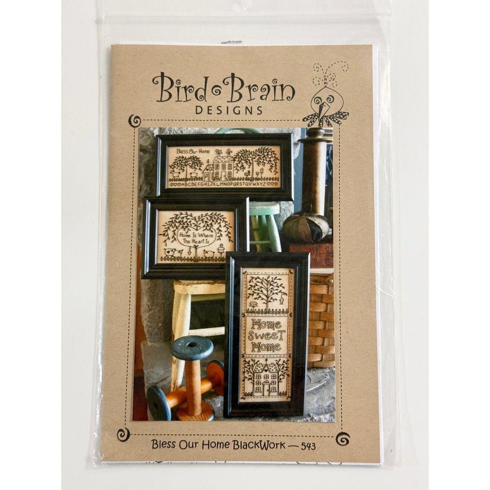 Bird Brain Designs Embroidery Pattern OS Black Bless Our Home BlackWork 543